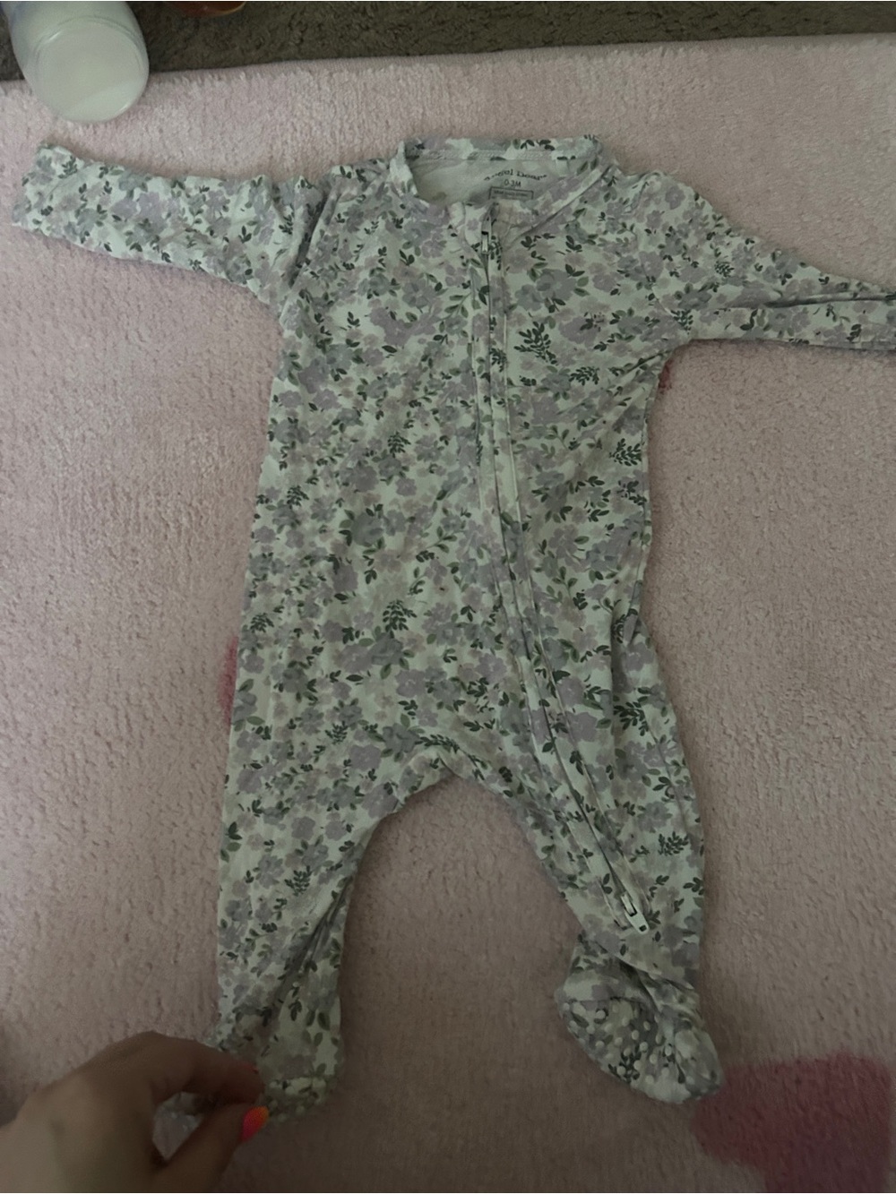 Angel Dear Baby Floral Footed One-Piece Zipper Sleeper - Light Purple & Green